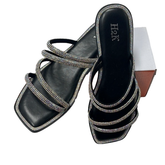 H2K Black with bling flip flop shoe - Picture 1 of 9